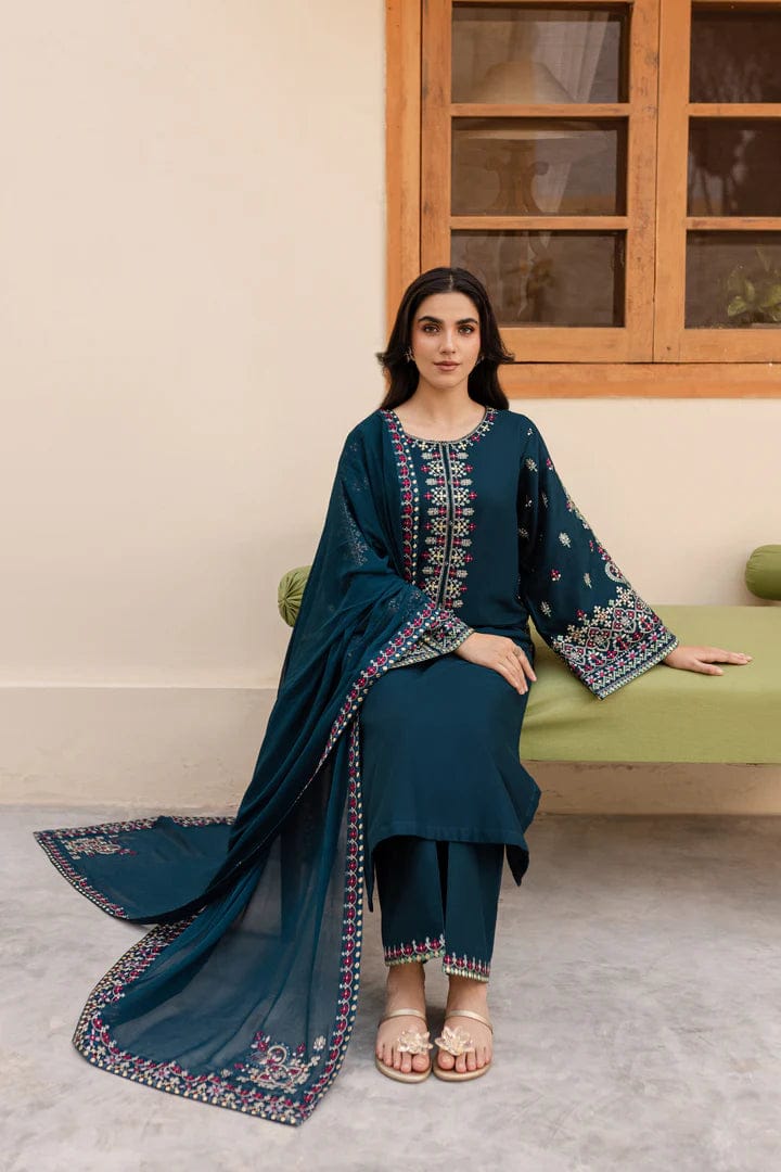 3PC Stitched Luxury Linen Embroidered  Suit