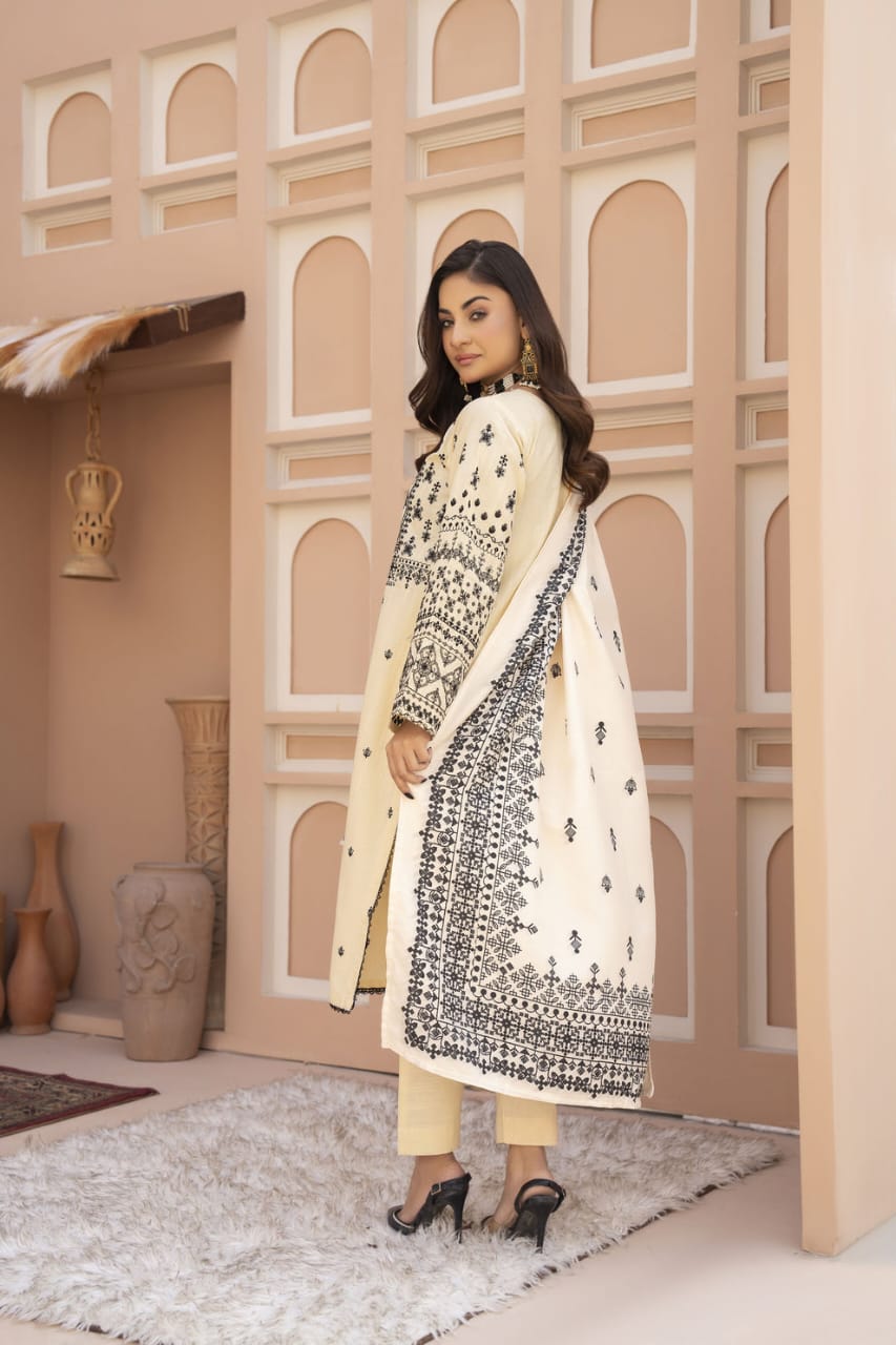 White Jewel 3Pc - Embroidered Lawn Dress