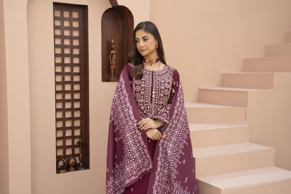 Elysian Threads Ready to Wear 3 Pcs Embroidered Slub Dress